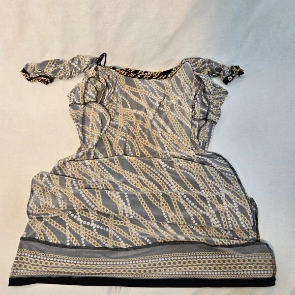 MICHAEL KORS Old Money Black/Gold Chain/Pearl Pattern Border Shift Dress Size L. - Picture 12 of 16